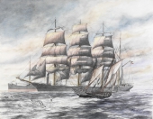 Zum Vergrößern auf das Bild klicken Viermastbark „Polymnia“ in der Elbmündung